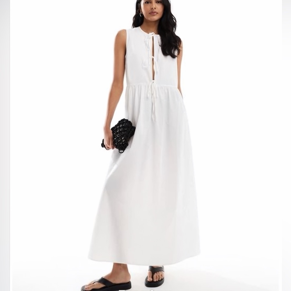 ASOS White Sleeveless Tie-Front Maxi Dress